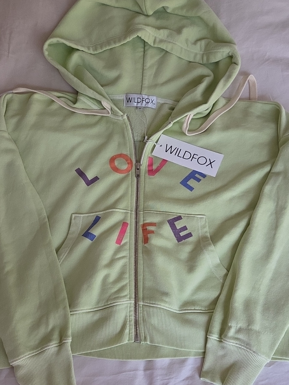 Wildfox "Love Life" Kinley HD  Lime Green Hoodie In Women's Small.